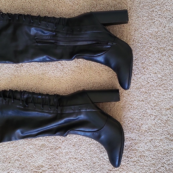 Black thigh high lace back boots - Picture 2 of 10
